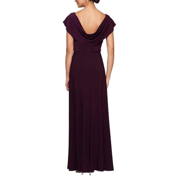 ALEX EVENINGS Matte Jersey A-Line Dress Size 16 Eggplant Purple Cowlneck NWT - Picture 2 of 12
